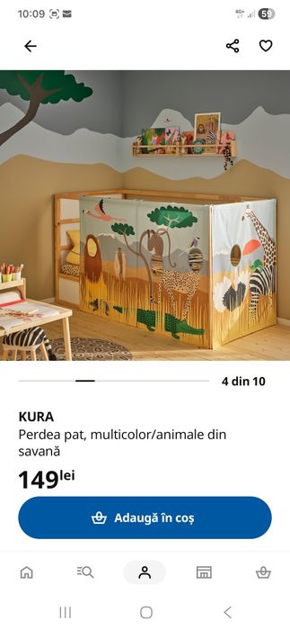 Vând pat reversibil KURA IKEA 90x200 cm – stare excelentă + perdea inclusă