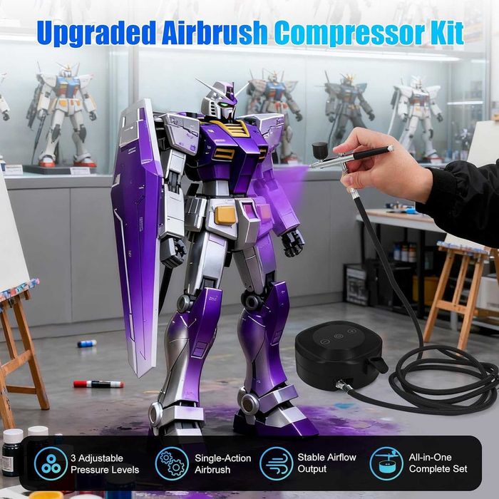 Set aerograf 50 PSI cu compresor pentru decorarea torturilor, machiaj, modelism | Set aerograf multifuncțional cu acțiune dublă cu duze