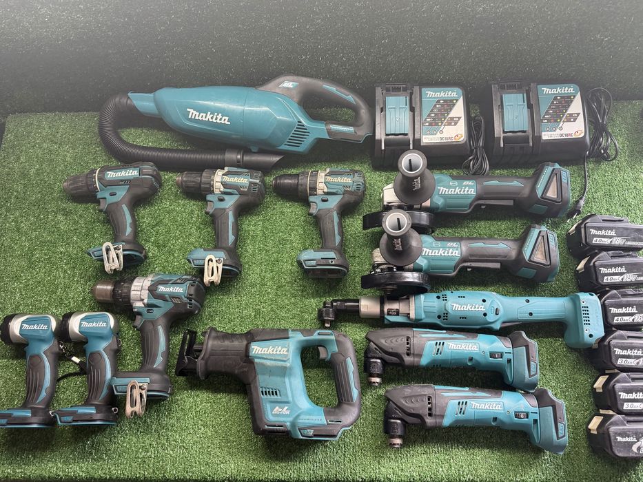 Makita 18v ъглошлайф/винтоверт/прахосмукачка/лампа/батерии/зарядно