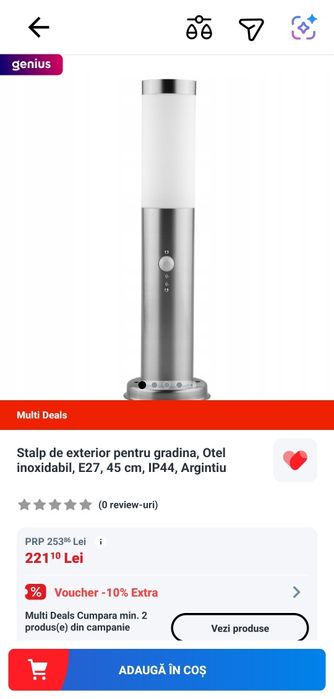Stalp de exterior pentru gradina, Otel inoxidabil, E27, 45 cm, Argintiu