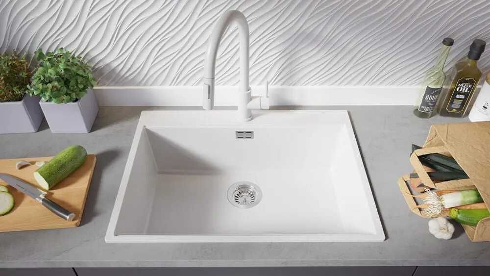 Бяла Кухненска Мивка от гранит модел XXL Осло 70 Top 680 x 500 mm