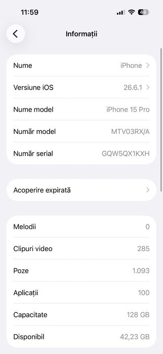 Iphone 15 PRO /128GB/85 Baterie