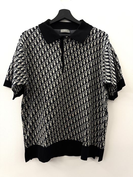 Dior Oblique Polo Shirt Beige, Blue and Black Cotton