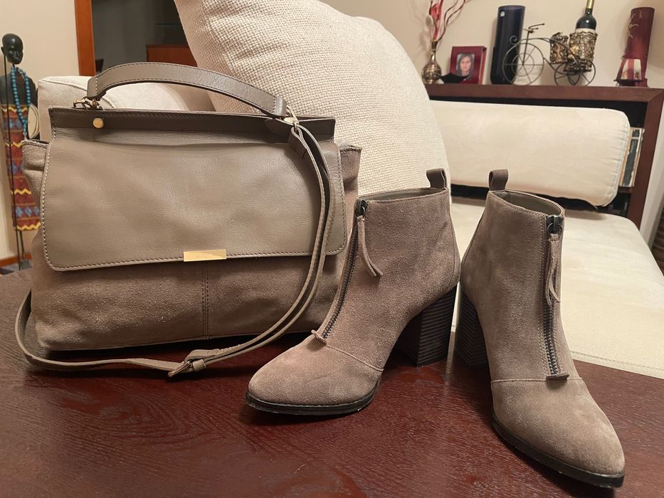 Чанта и боти 38 размер - сиви естествен велур