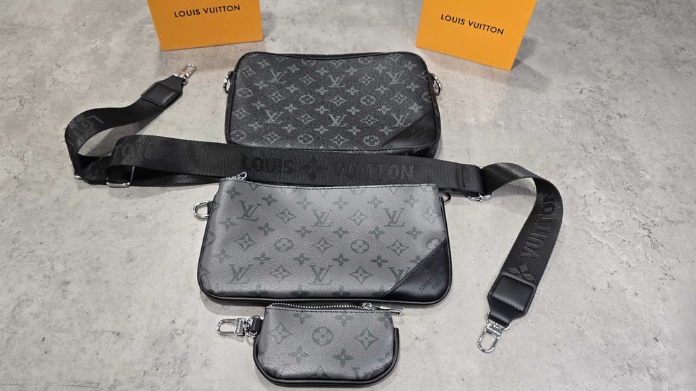 Borseta Premium Louis Vuitton Trio Messenger Gri - Negru