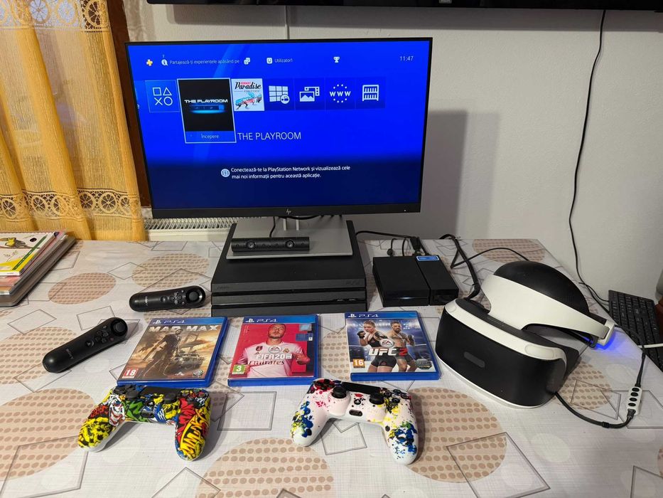 PlayStation 4 PRO 1 TB + 2 Manete + PlayStation Camera + PlayStation VR Complet + 3 Jocuri