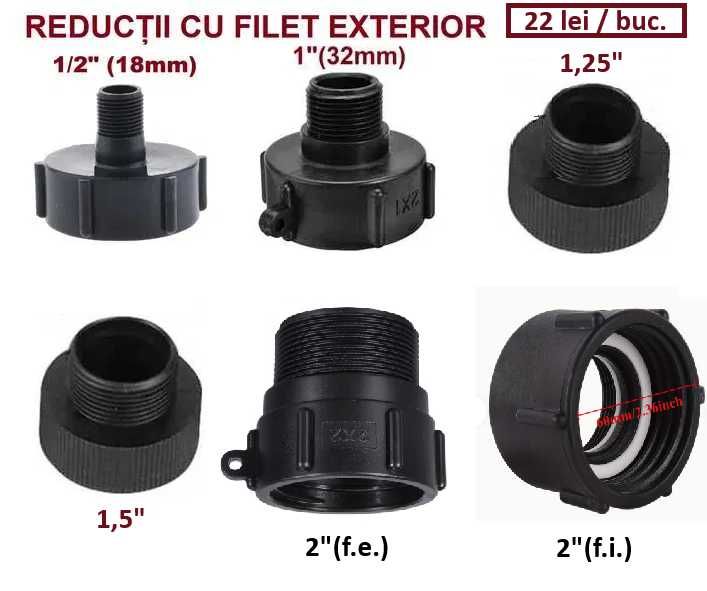 Adaptor / reductie pentru bidon IBC/cub (bazin 1000L) - cu filet exterior