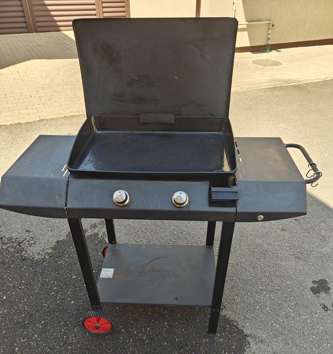 Grătar Plancha pe gaz Naterial, cu 2 arzatoare, fonta emailata si otel, 6 kW, suprafata de gatit 57 x 43.5 cm