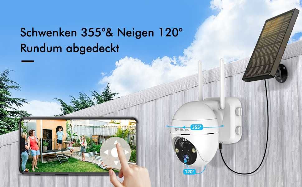 Camera solara Yeskamo 360° 2K ,CCTV,baterie reîncărcabilă,alb ,sigilat