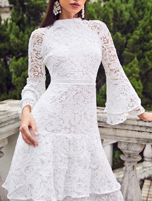 Бяла дантелена рокля Shein