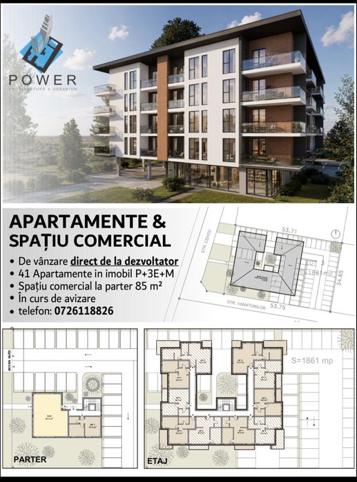 Proprietar - teren + proiect 41 apartamente + 85 mp spatiu comercial P+3E+Er M Giroc - Tmisoara