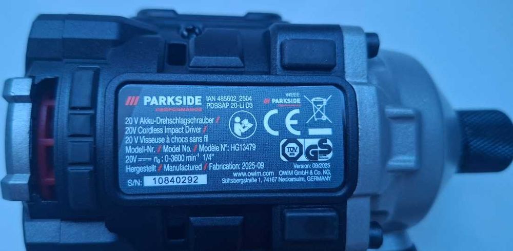 Ударен винтоверт Parkside Performance PDSSAP 20 Li D3 + Smart батерия + зарядно - гаранция