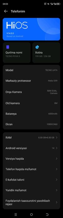 TEXNO POVA 5 8/256 sotiladiI