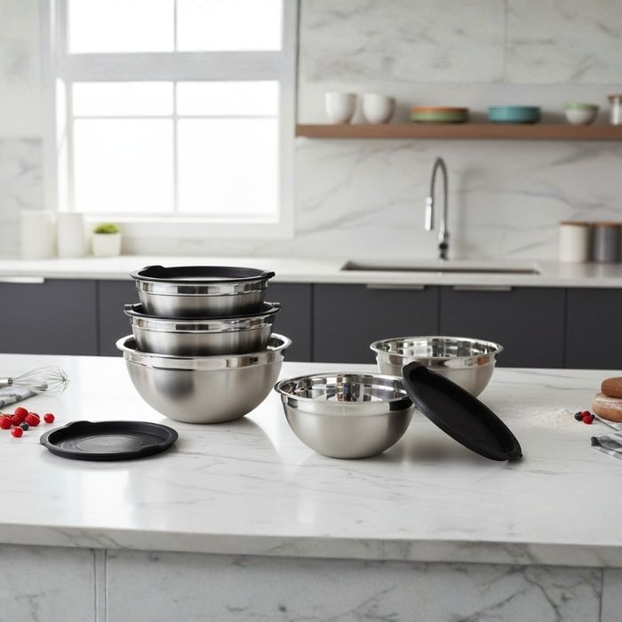 Комплект купи от неръждаема стомана 18/10 с капаци – 10 части, матово