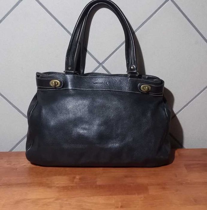 Geantă de umăr Hilfiger din piele naturală premium