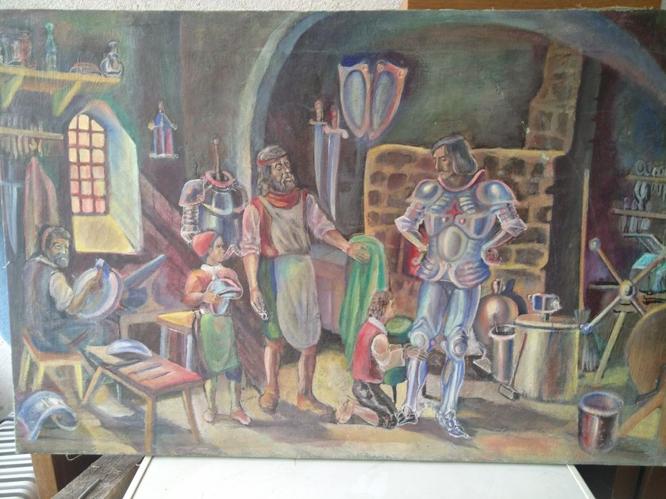 Продавам антикварна картина Средновековни крепостни мотиви 3