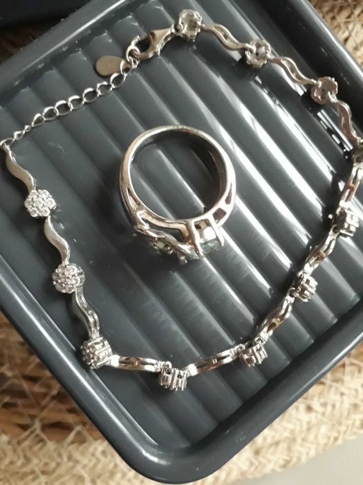 Set bratara si inel argint cu topaz si peridot