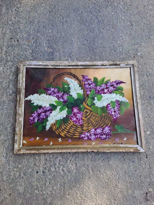 tablou vechi pictura pe panza 44/33 cm semnat V Stupariu