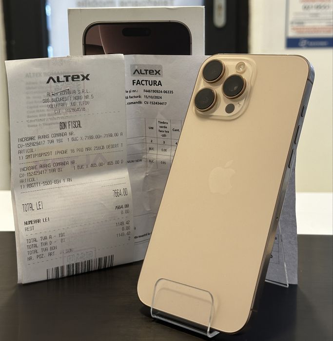 iPhone 16 Pro Max Desert Titanium 256GB, Bon+Factura+Garantie 10-2026