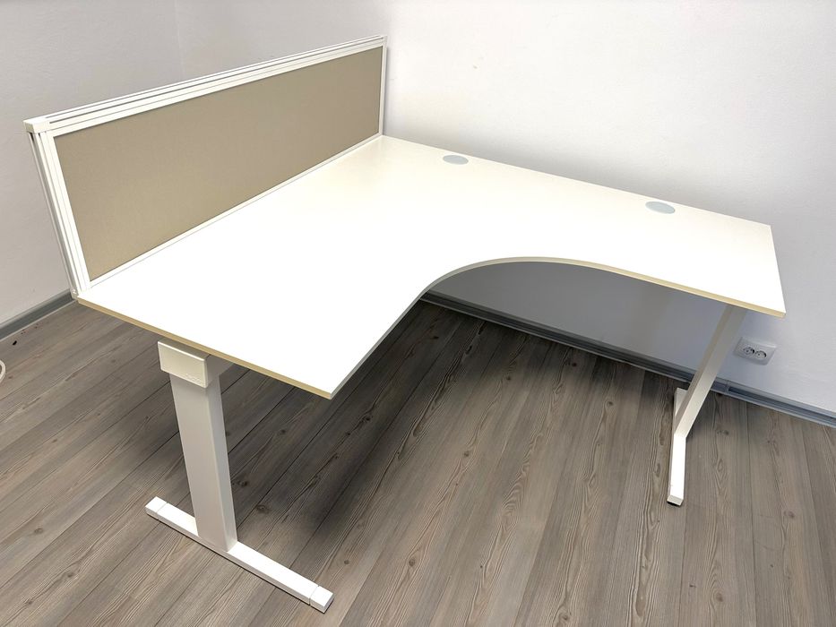 set birou Techo 140cm pal alb cadru metalic + rollbox 4 sertare