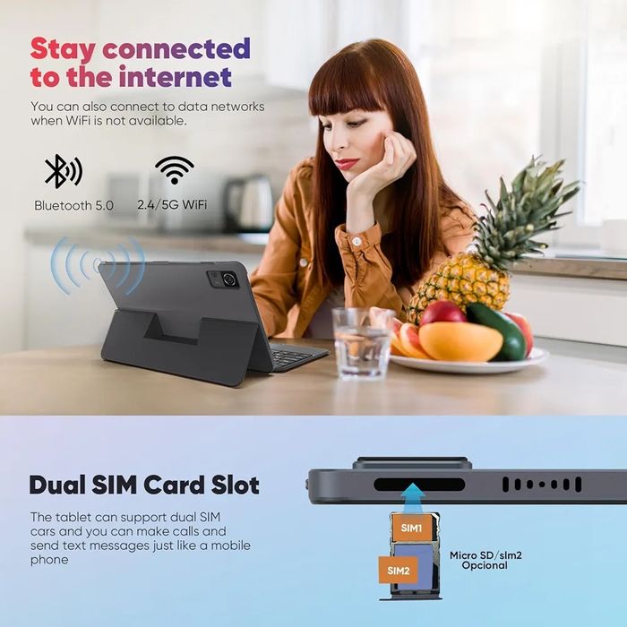 12" Таблет, Android 14, 16GB RAM, 256GB, 4G LTE + калъф/ клавиатура