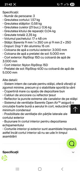 Cort de 3 persoane Barents Dovrefjell 3 Ultralight