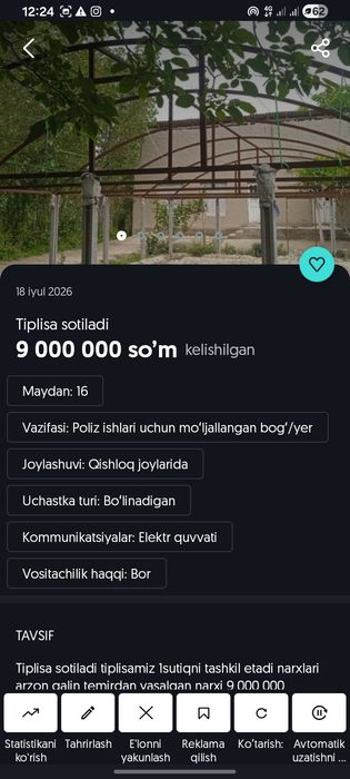Tiplisa sotiladi narxini kelishamiz