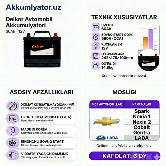 Delkor ! Nexia  ! Spark ! Cobalt ! Jentra ! Akb ! Akumlyator !