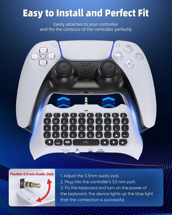 Безжичен контролер за PS5/PS5 Pro, Bluetooth 3.0 мини преносим геймпад, чатпад