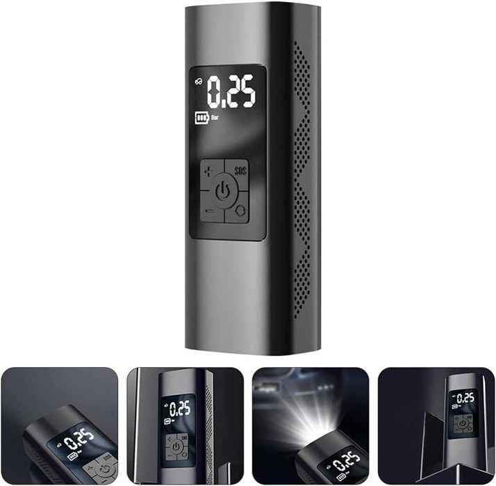 Compresor de aer portabil pentru masina, Afisaj digital, Negru,sigilat