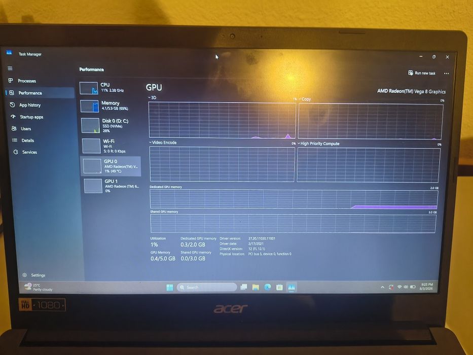 Acer Aspire 3 A315 Ryzen 5 3500U, 8GB Ram, placa video Radeon Vega 8 4GB