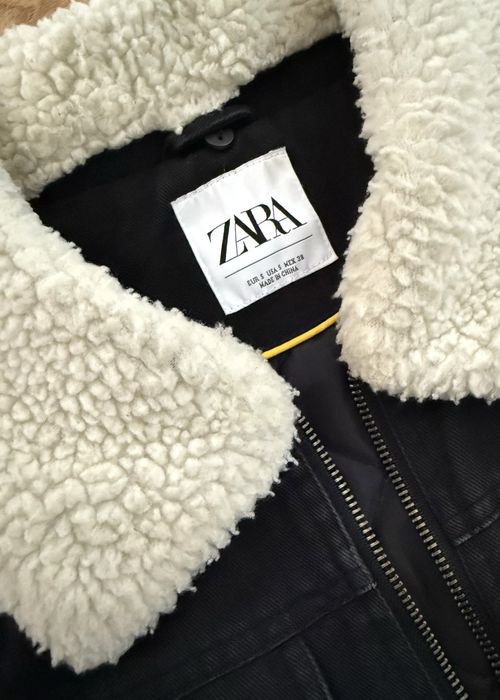 Zara дънково яке с пухкава яка Размер S