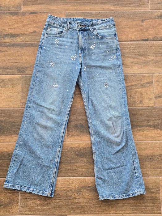 Дънки H&M Baggy Bootcut с камъчета – размер 134 (8-9 г.)