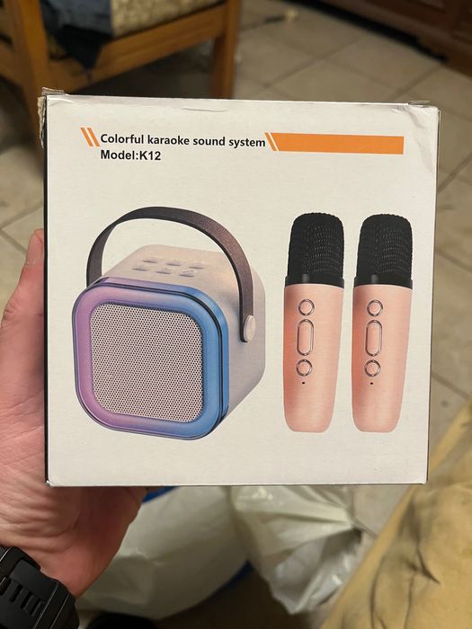 Караоке комплект с 2 микрофона и преносим високоговорител, розов,