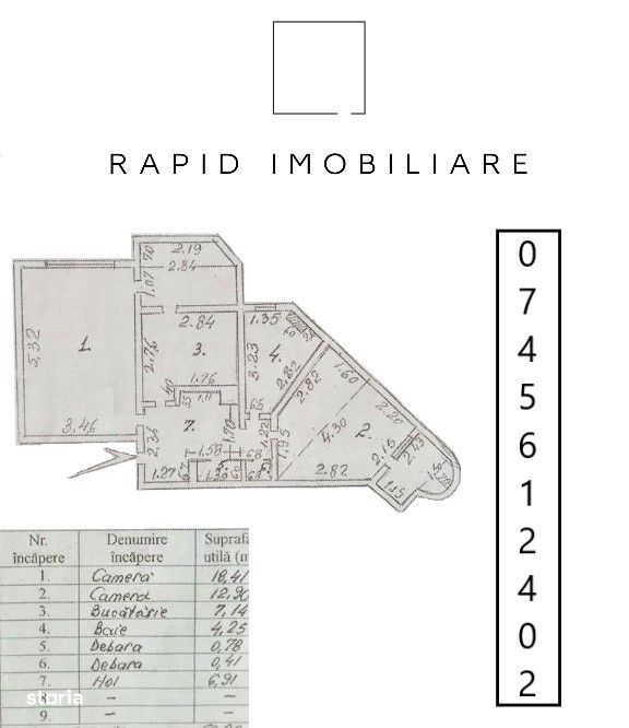 Ap. 2 camere - Decomandat - Sid. Vest - Etaj 1