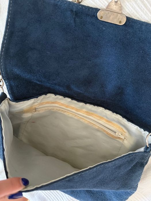 Geanta plic piele intoarsa  bleumarin
