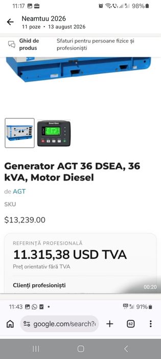Generator 36kw stare f bună de funcționare. Ore de funcționare 936