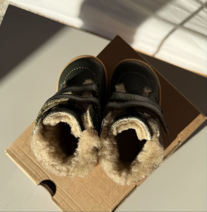Ghete Bambinii kaki, barefoot – piele naturală, blană naturală, nr. 21