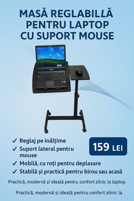 Masă reglabilă pentru laptop cu suport mouse 

Această masă p