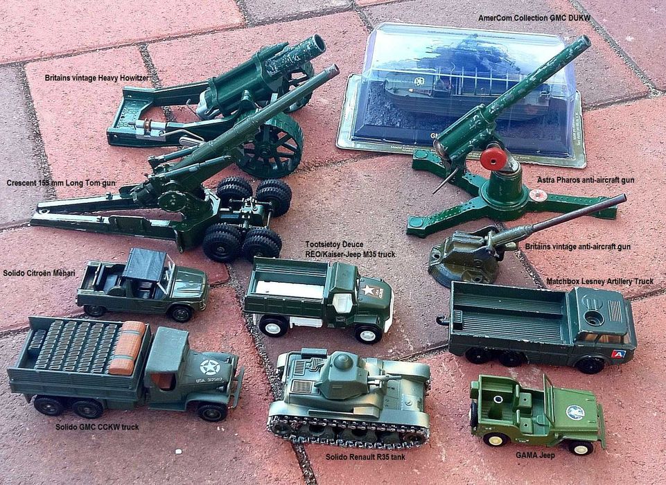 Machete tancuri camioane militare și tunuri vintage diecast metal