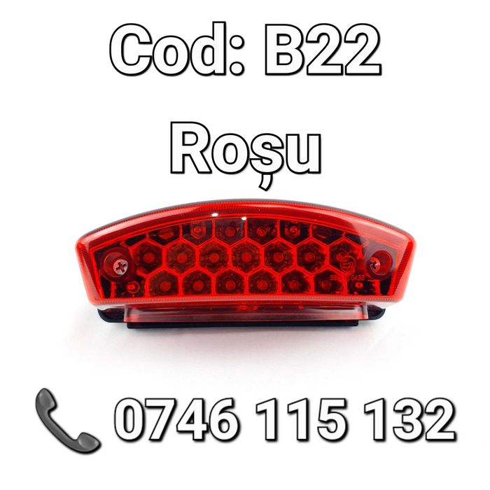 Lampă Stop LED Universală 12V pentru ATV, Quad, UTV și Motocicletă – Poziție + Frână, Lentilă Roșie Sau Fumurie, Design Sport – B22