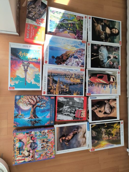 Lot puzzle adulți 500 și 1000 piese (14 buc) + covor puzzle Roll n Go