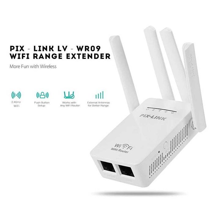 Безжичен WiFi Repeater 300Mbps,мрежов  усилвател PIX-LINK WR09