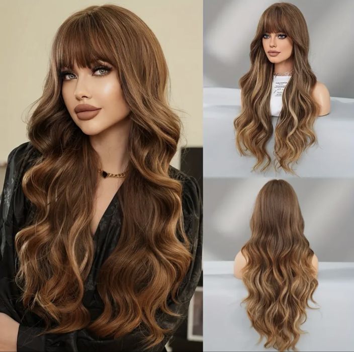 Високотемпературна Кестенява коса Перука 76см 150% плътност