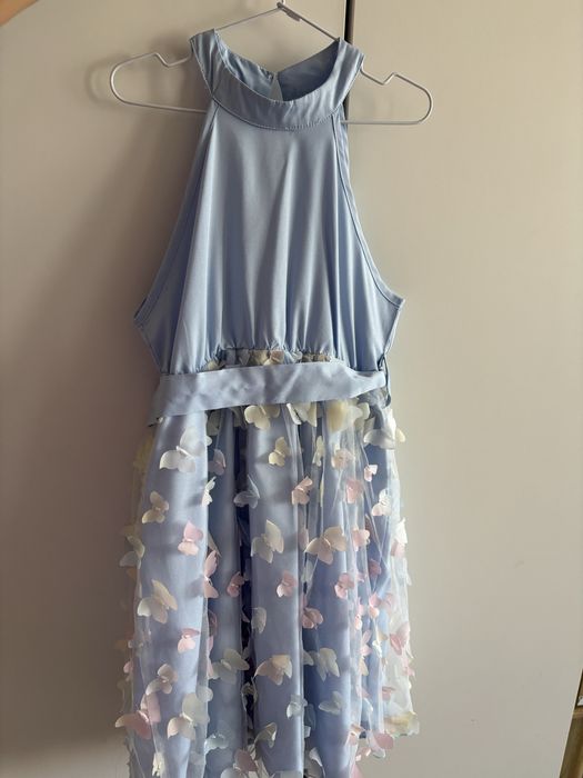 Детска официална рокля-синя с пеперуди