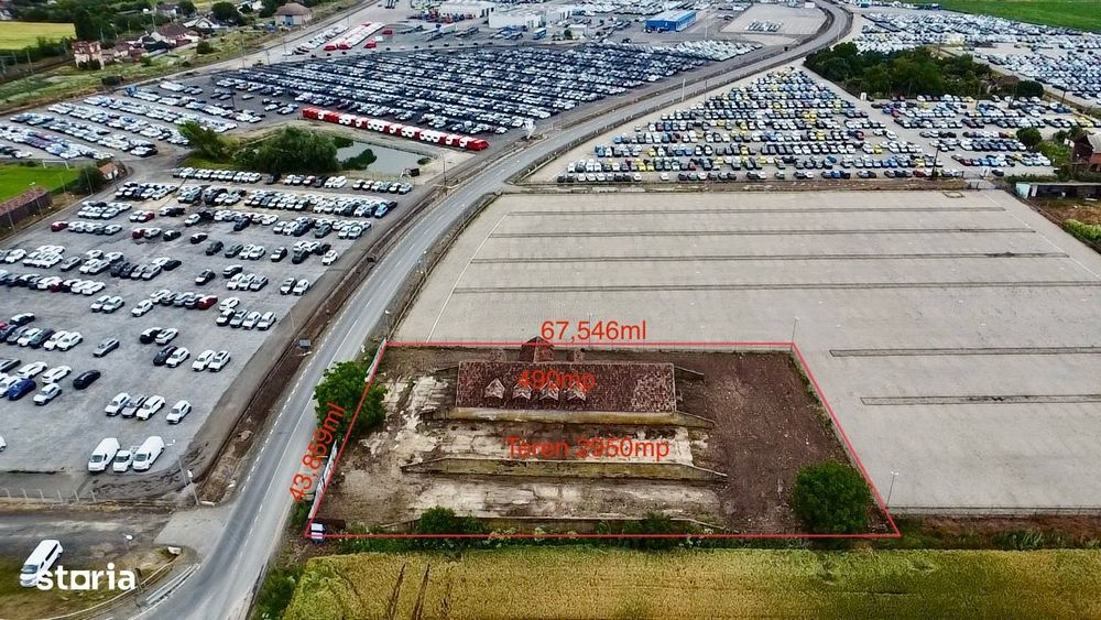 Teren de închiriat 2.950 mp cu Hală de 490 mp lângă pod Curtici