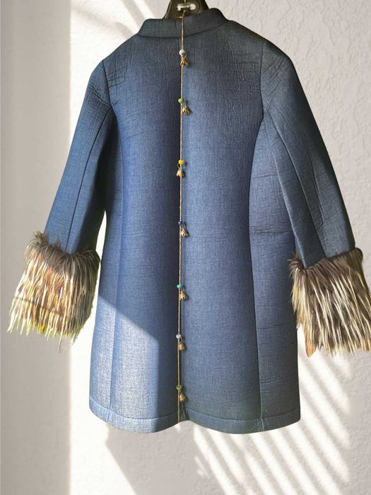 Pardesiu dama chic, albastru, model deosebit, M, nou