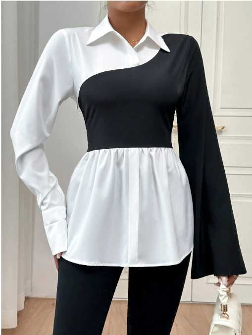 Cămașă alb-negru cu mânecă lungă S