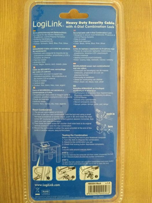 Cablu antifurt cu 4 cifre pentru laptop