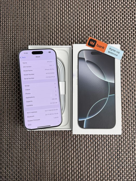 256!ЛИЗИНГ*68лв/м iPhone 16 pro*White Titanium айфон 16 про бял